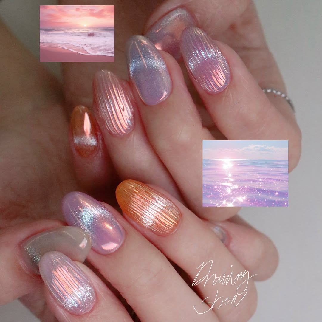 Pink sunset & sparkling waves 🌊💗 손끝에 여름을 담았어요.