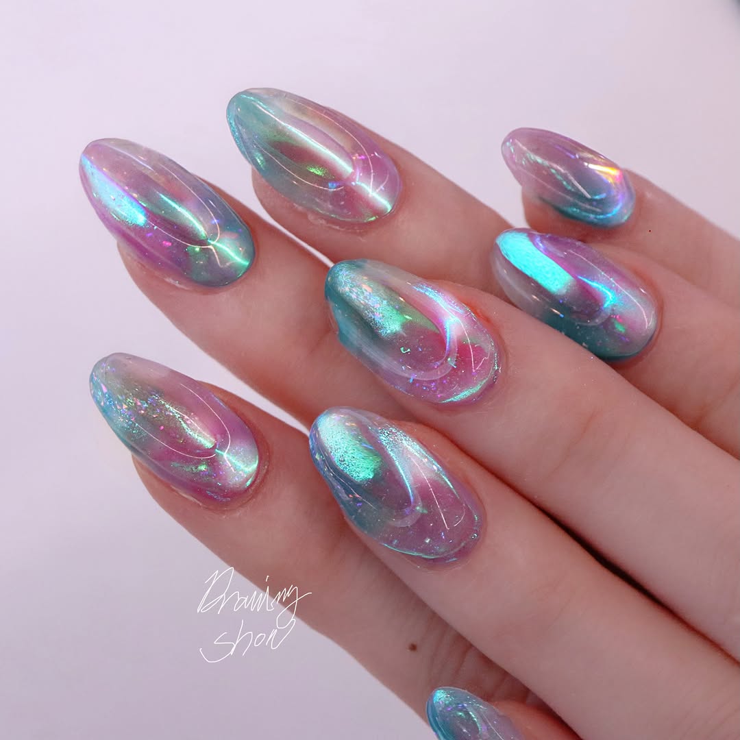 ❄️ Frozen Aurora ✨ 얼음을 닮은 오로라 네일. 💙💗 녹아내리기 직전의 얼음